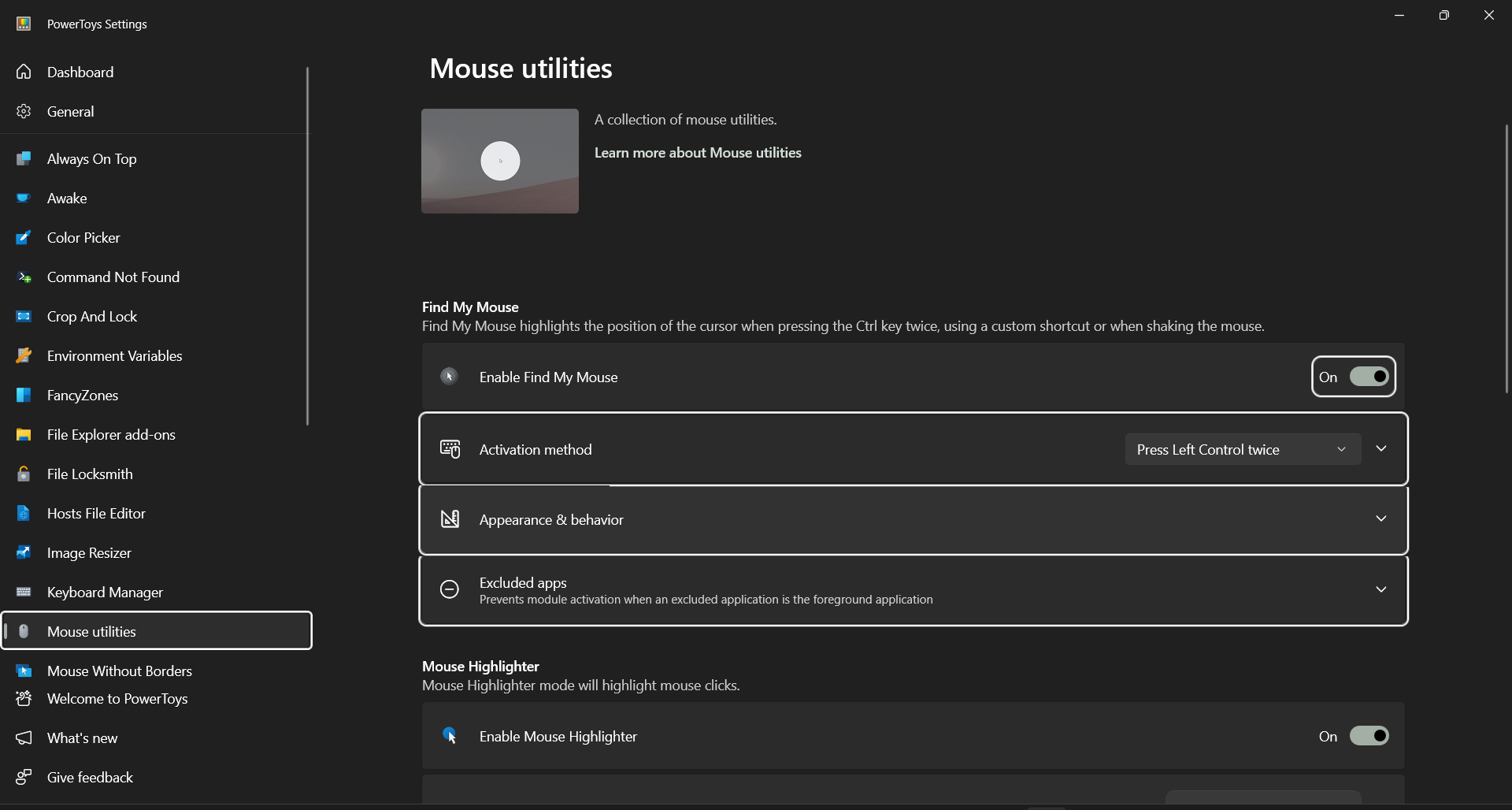 Find My Mouse in PowerToys "find my mouse in powertoys"
