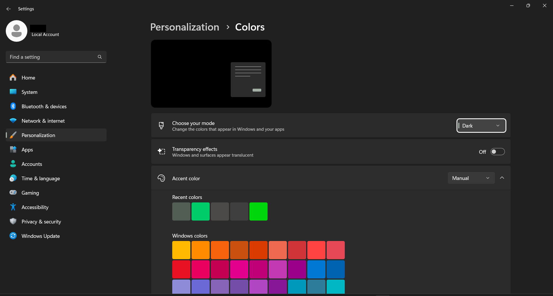 Dark theme in Windows: Settings > Personalization > Colors. "dark theme in windows"